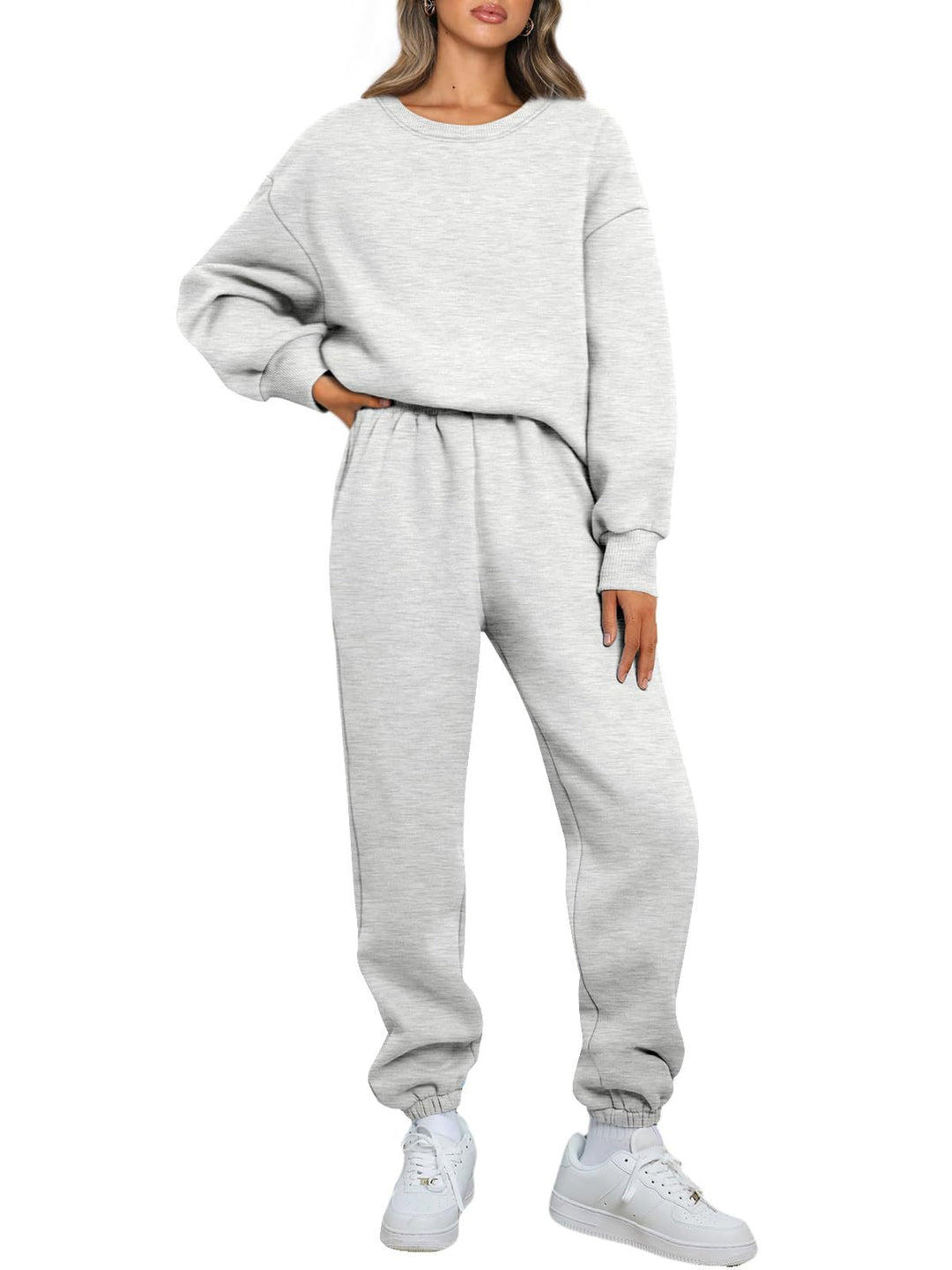 Damen nan gemütliches zweiteiliges Lounge-Set aus French-Terry mit Oversize-Sweatshirt und taillierter Jogginghose EB