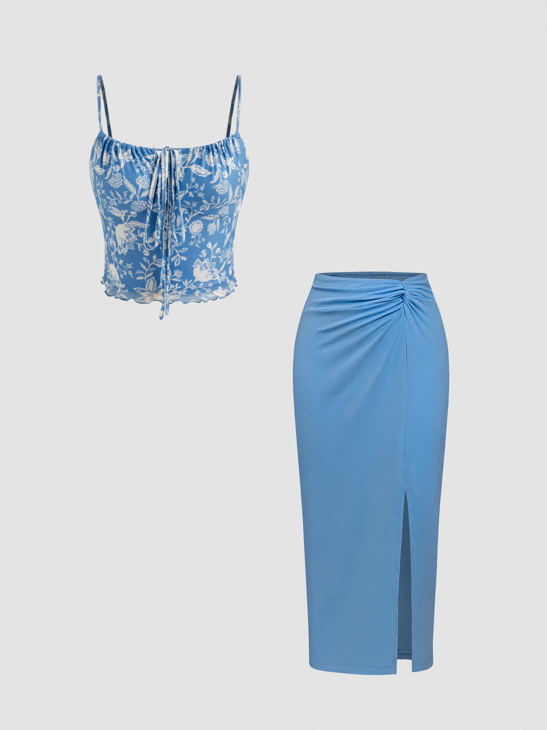 Damen Modisches Crop-Top und figurbetonte Midi-Rock Set EB