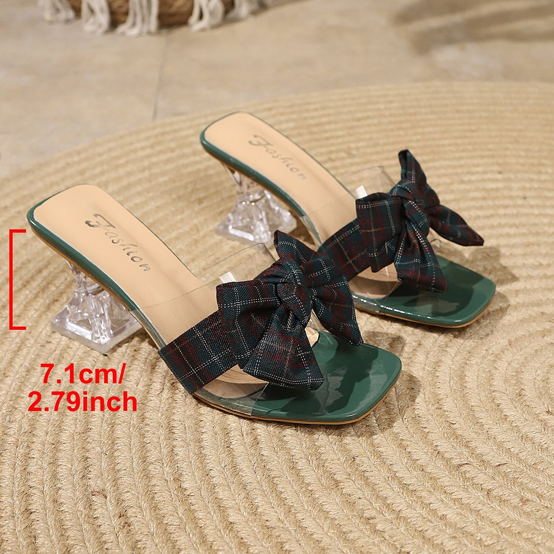 Damen Slingback Sandalen mit dekorativem Schleifen-Design und transparentem Absatz EB