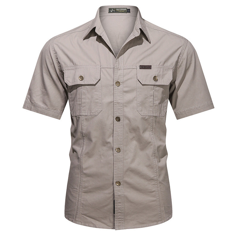 Men's  short-sleeve utility shirt with dual flap chest pockets and reinforced stitching EB