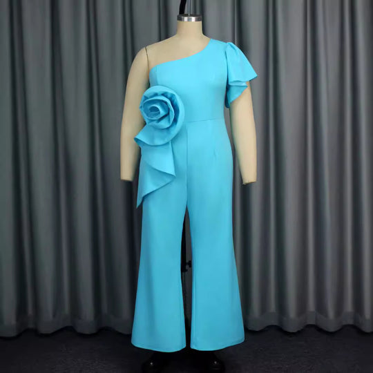 Damen Jumpsuit mit asymmetrischem Schnitt und voluminösem Blumenakzent EB