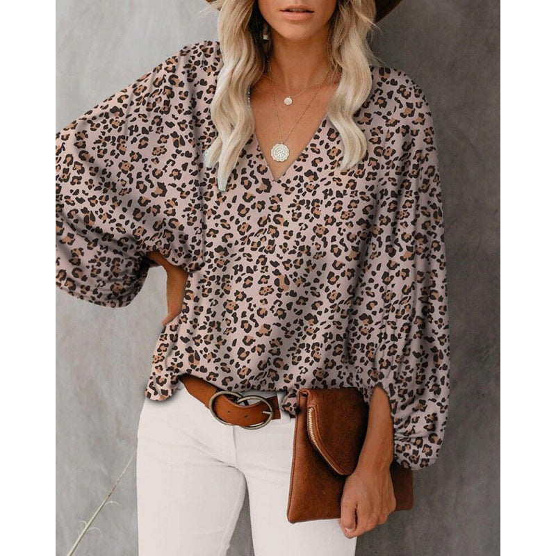 Damen Bluse mit weitem Puffärmel und eleganter V-Ausschnitt EB