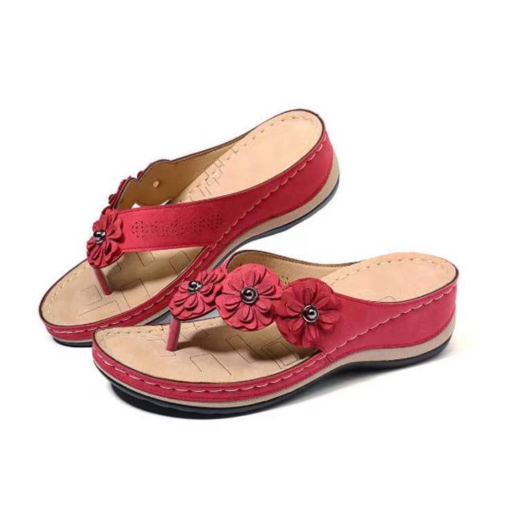 Damen komfortable Zehentrenner-Sandalen mit floralem Detail und gepolsterter Innensohle EB