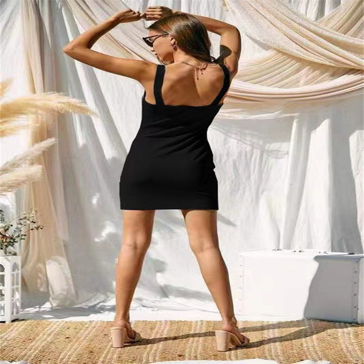Damen figurbetontes Ripps Kleid mit Trägern und Raffungen EB