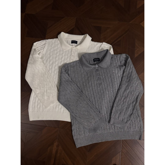 Damen Strickpullover mit klassischem Kragen und feiner Zopfmusterstruktur EB
