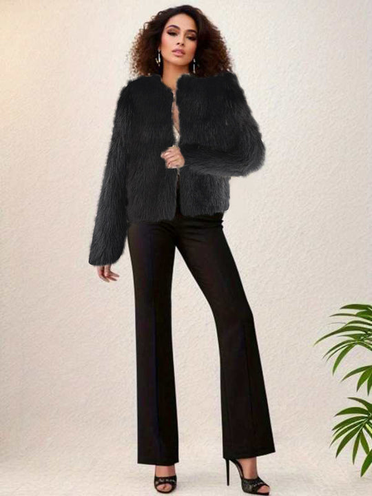 Damen Luxuriöse Kunstpelzjacke mit kurzem Schnitt und voluminösen Ärmeln EB