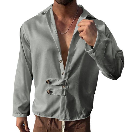 Herren Elegantes Hemd mit innovativem Knopfdesign und tiefem V-Ausschnitt EB