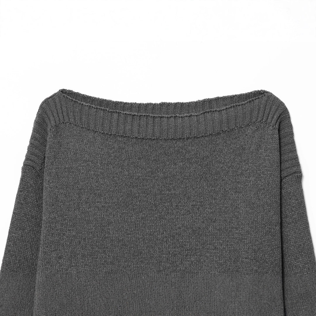 Damen legerer Strickpullover mit breitem Kragen und kontrastierenden Bündchen EB