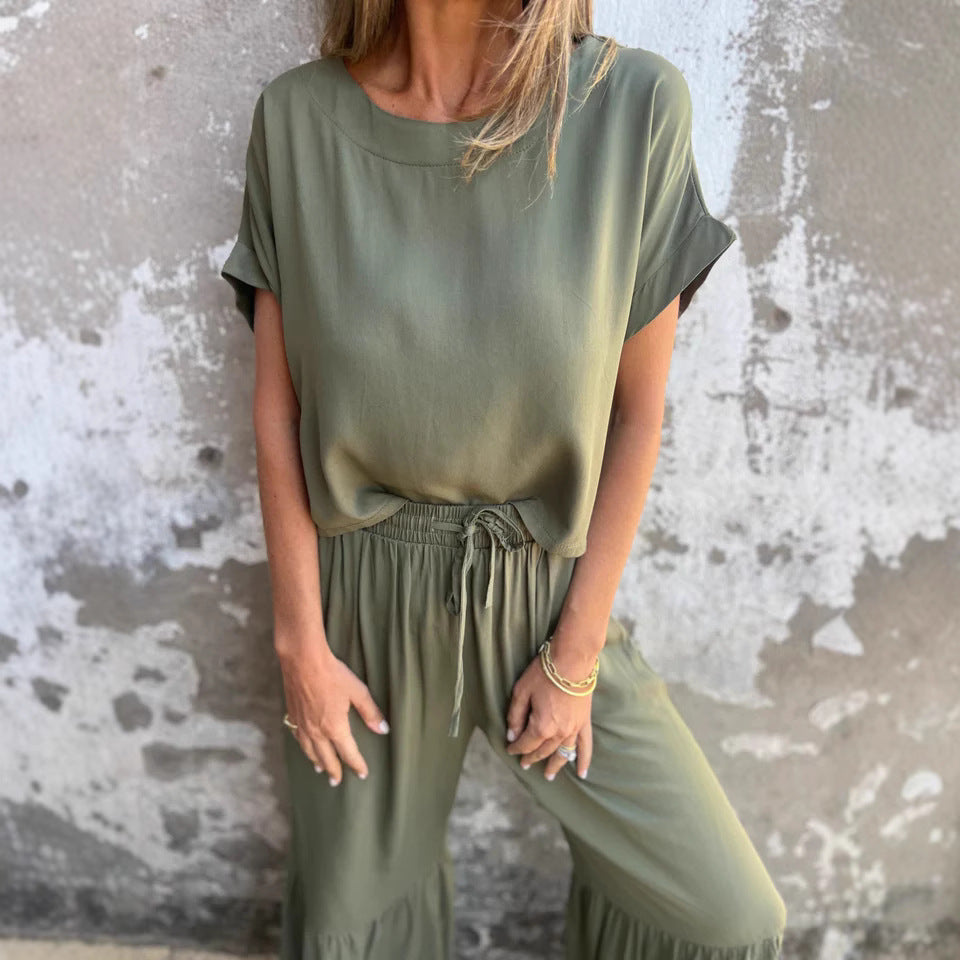 Damen Lässiges Zweiteiler-Set mit weitem Oberteil und komfortabler Hose EB