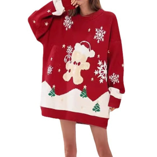 Damen festlicher Strickpullover mit weihnachtlichem Design EB