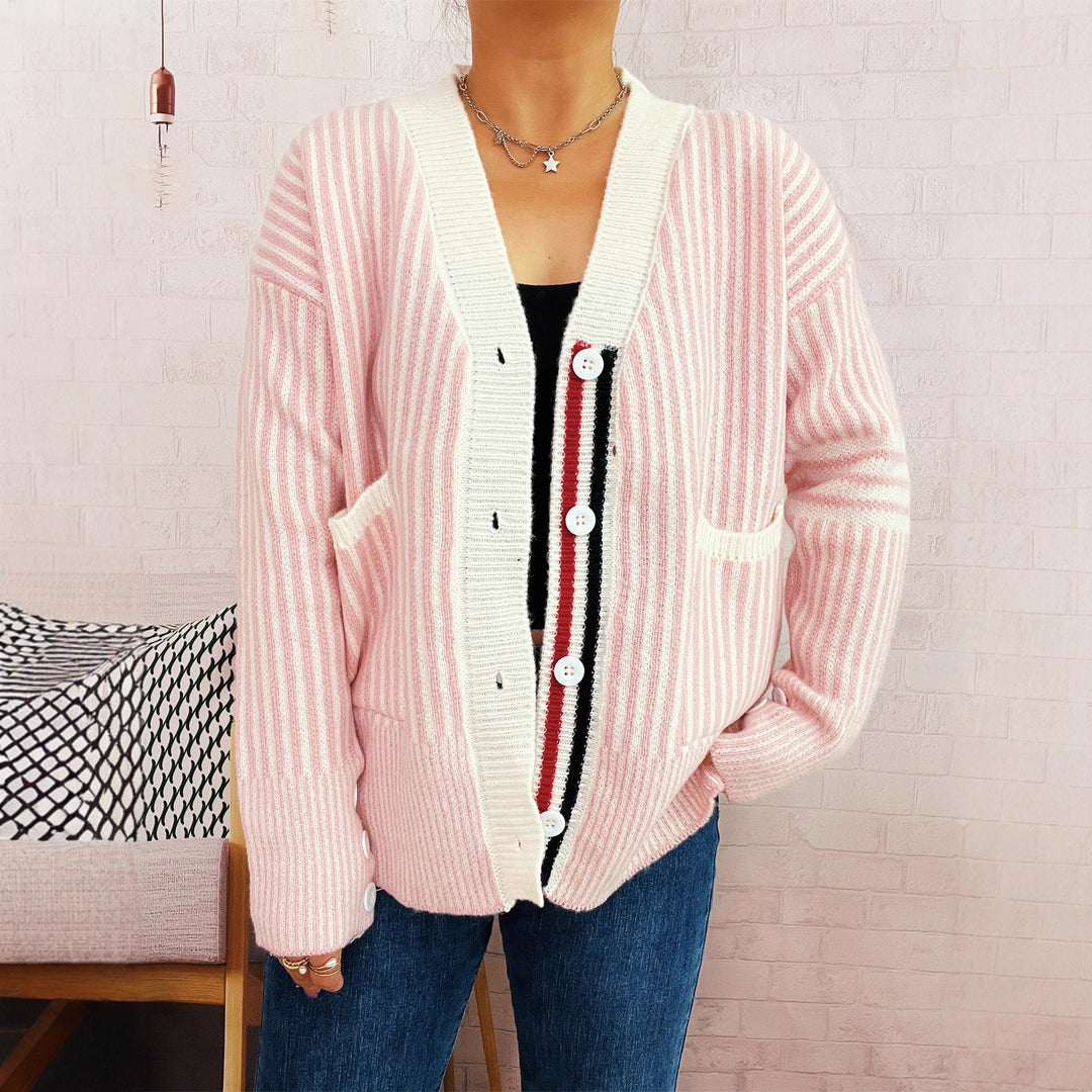 Damen Strickjacke mit modischem Streifenmuster EB