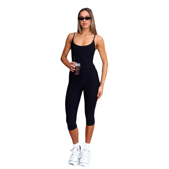 Damen Sportlicher Jumpsuit mit schmalem Schnitt und tiefem Ausschnitt EB