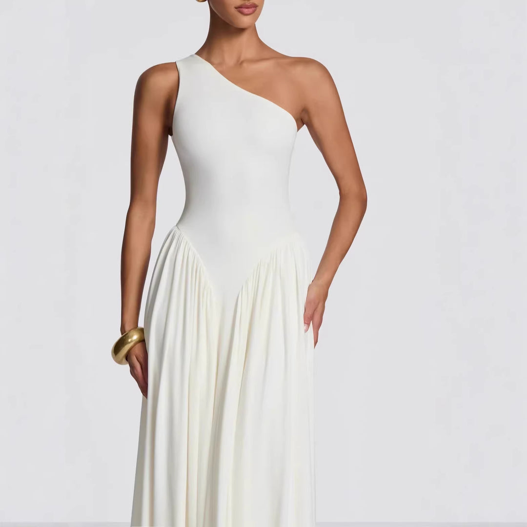 Damen Maxi-Kleid mit schulterfreiem Design und fließendem Stoff EB