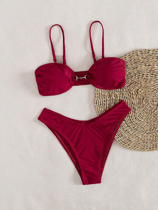 Damen Bandeau-Bikini mit modischem Schnitt und verstellbaren Trägern EB