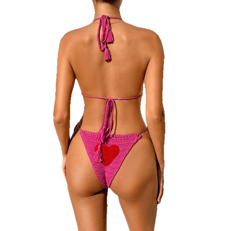 Damen Häkel-Bikini-Set mit Herz-Motiv und anpassbarem Trägersystem EB