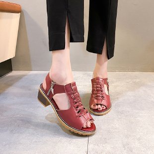 Damen elegante Schnürsandalen mit offener Zehenpartie und modischem Absatz EB