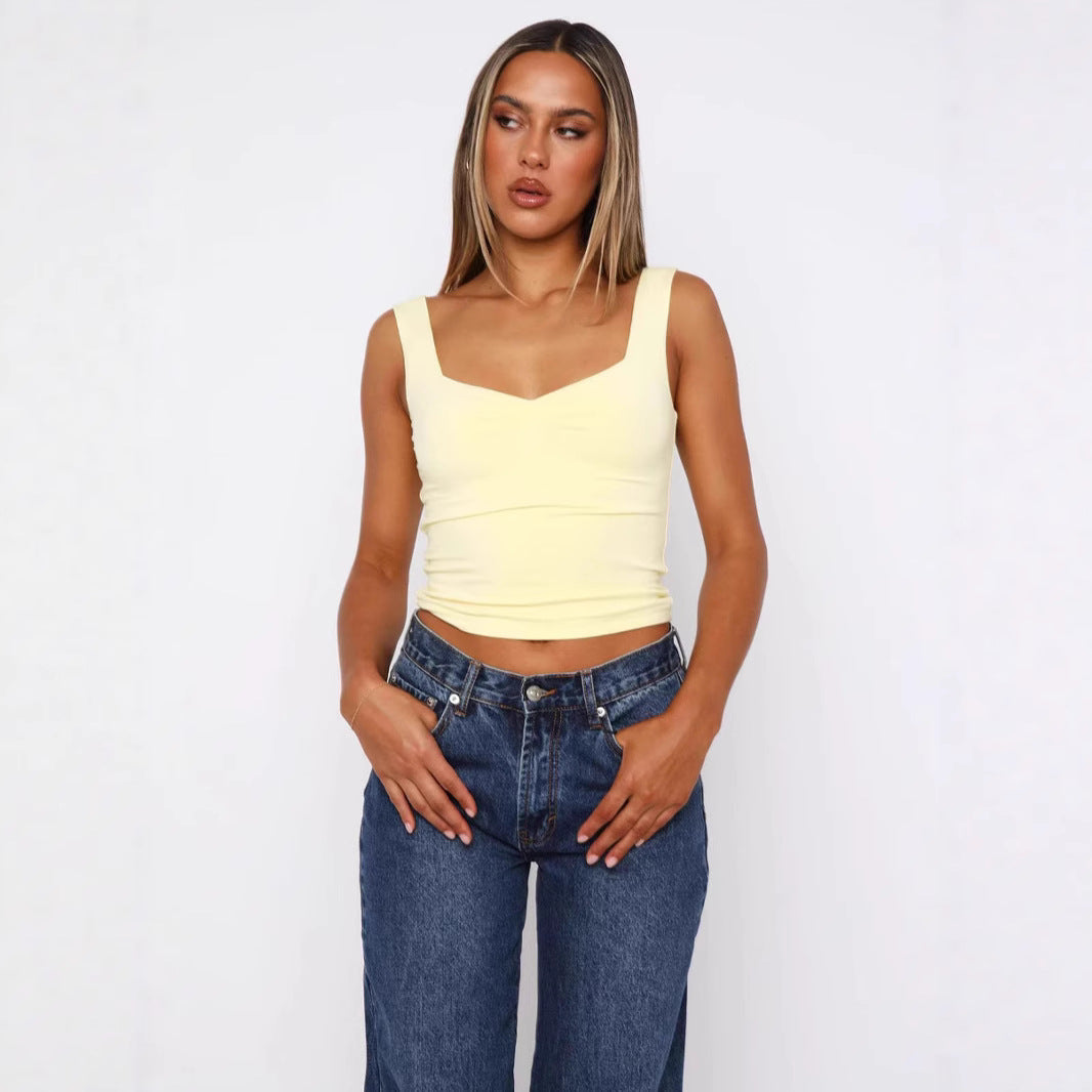 Damen figurbetontes Crop-Top mit breiten Trägern und V-Ausschnitt EB