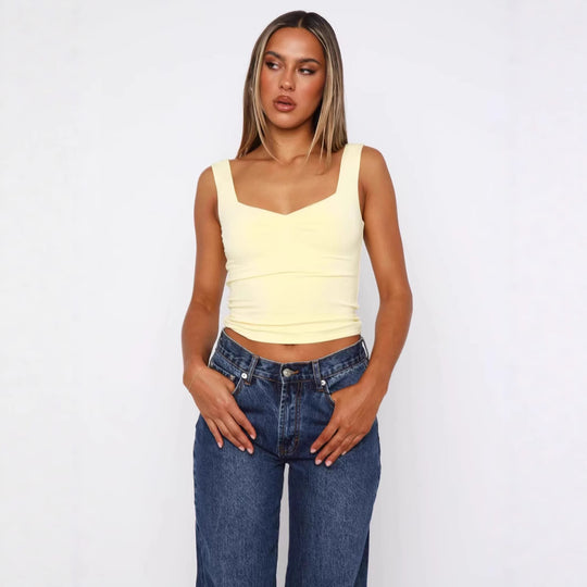 Damen figurbetontes Crop-Top mit breiten Trägern und V-Ausschnitt EB