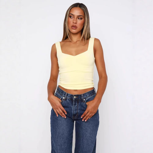 Damen figurbetontes Crop-Top mit breiten Trägern und V-Ausschnitt EB