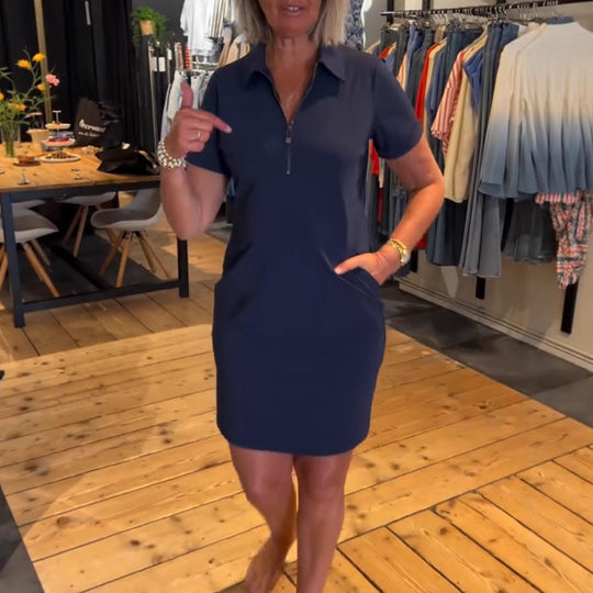Damen nan legeres Polokleid aus Jersey mit Halbfrontreißverschluss und Eingrifftaschen EB