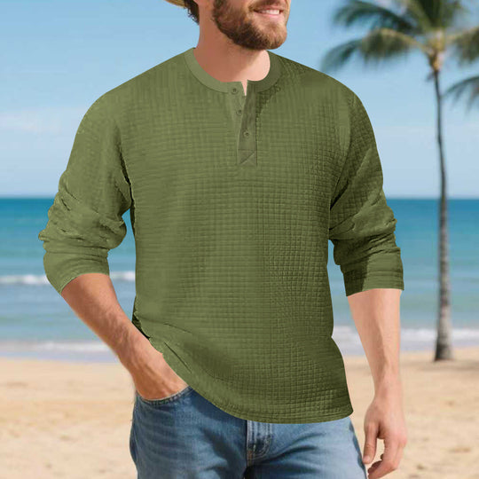 Herren Elegantes Langarmshirt mit Knopfleiste und strukturiertem Stoff EB