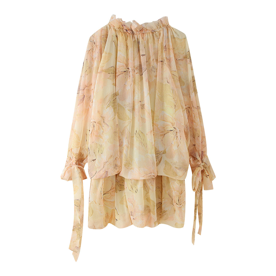 Damen Chiffonbluse mit floralem Design und voluminösen Ärmeln EB