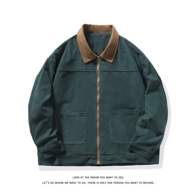 Herren nan gefütterte Cordjacke mit Kontrastkragen und Frontreißverschluss EB