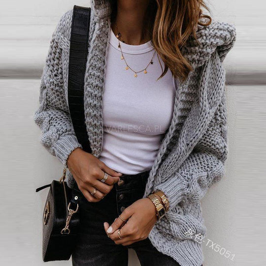 Damen Grobstrickjacke mit luxuriösem Karomuster und oversized Schnitt EB