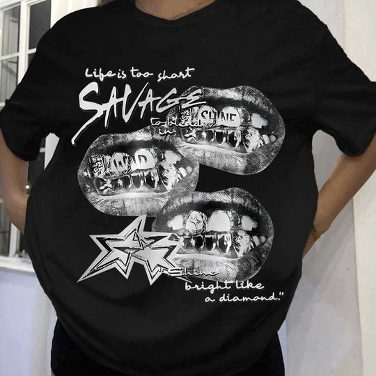Damen T-Shirt mit kreativem Grafikdesign und urbanem Statement EB