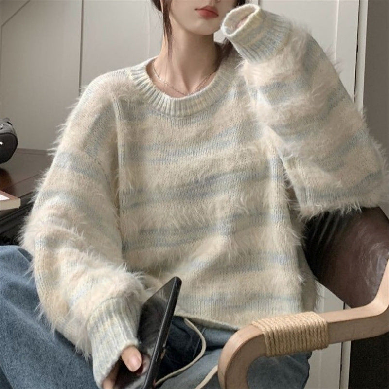 Damen Kuscheliger Strickpullover mit trendigem Farbverlauf und voluminösen Ärmeln EB