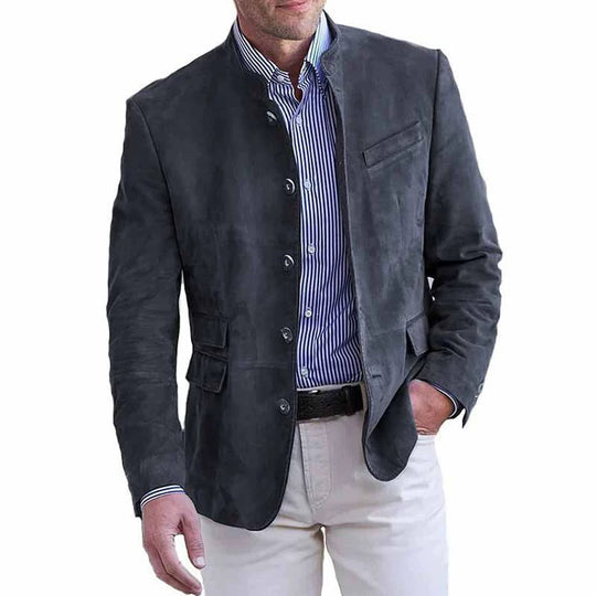 Herren Veloursleder Blazer mit Stehkragen und Pattentaschen EB