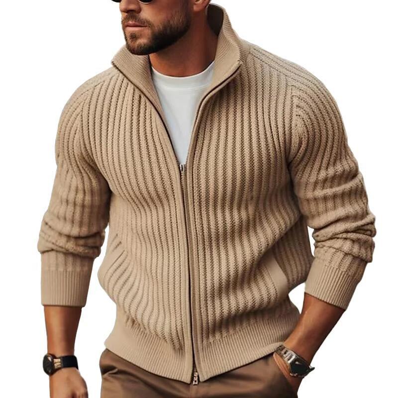 Herren Strickjacke mit modernen Rippdetails und durchgehendem Reißverschluss EB