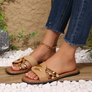 Damen Riemchen-Sandalen mit geflochtenem Design und funkelnden Akzenten EB