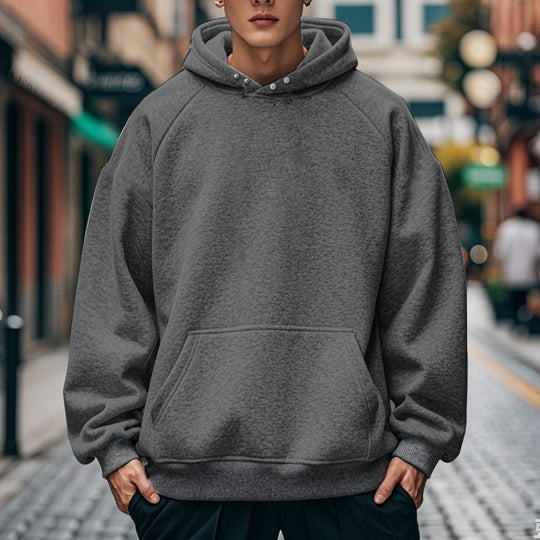 Herren nan oversized Kapuzenpullover mit Kängurutasche, Raglanärmeln und gerippten Bündchen EB