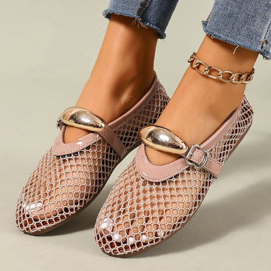 Damen luftige Schlüpfschuhe mit elegantem Netzdesign und modischer Schnalle EB