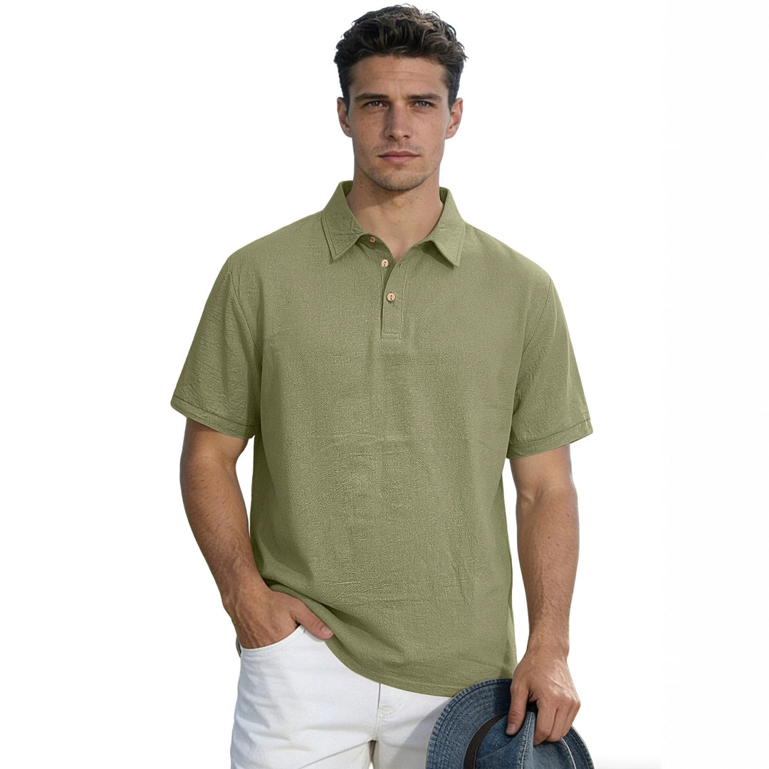 Herren nan legeres Kurzarm-Polo mit Hemdkragen, Kurzknopfleiste und strukturierter Baumwollmischung EB