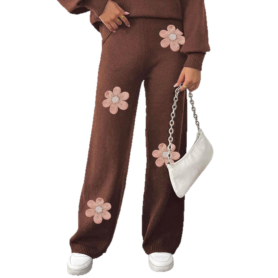 Damen lockere Strickhose mit floralen Applikationen EB