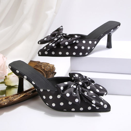 Damen Mules mit eleganter Schleifen-Applikation und modischem Punktedesign EB