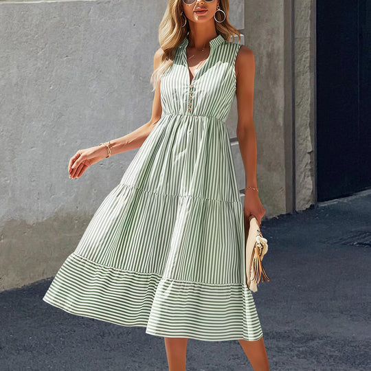 Damen Langarm-Etuikleid mit Knopfleiste und gestreiftem Design EB