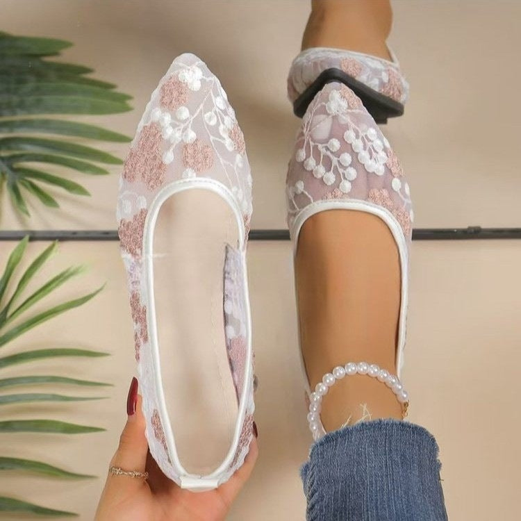 Damen Elegante Ballerinas mit floralem Spitzenoberteil EB