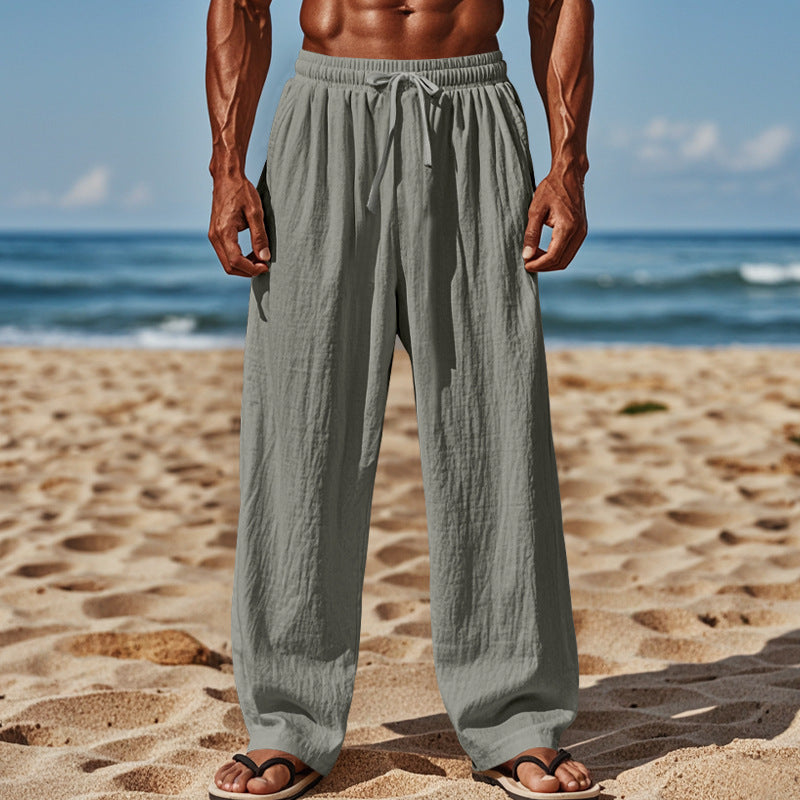 Herren nan leichte Leinenstrandhose mit Tunnelzug und weitem Bein EB
