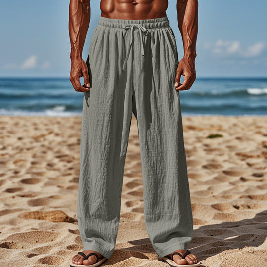 Herren nan leichte Leinenstrandhose mit Tunnelzug und weitem Bein EB