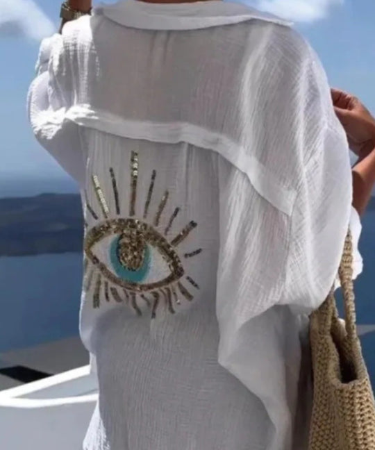 Damen Bluse mit einzigartigem Auge-Stickerei EB