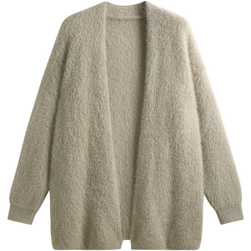 Damen oversized Strickjacke aus weichem Fleece mit offenem Schnitt EB