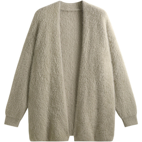 Damen oversized Strickjacke aus weichem Fleece mit offenem Schnitt EB