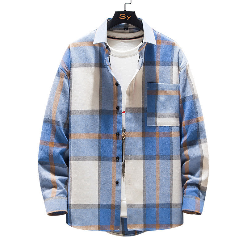 Herren nan karierte Flanell-Hemdjacke im Oversize-Schnitt mit aufgesetzter Brusttasche EB
