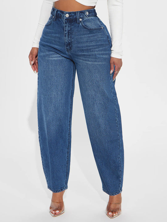 Damen Bequeme Hochtaillierte Jeans mit weitem Schnitt EB