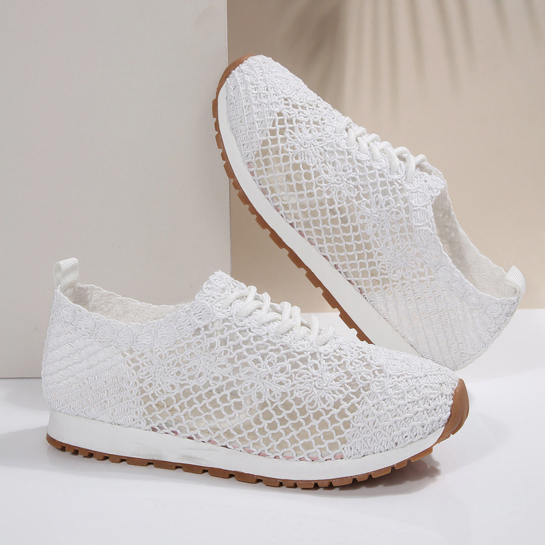 Damen nan atmungsaktive Strick-Run-Sneaker mit gehäkeltem Obermaterial, gepolstertem Komfortfußbett und rutschfester Gummilaufsohle EB