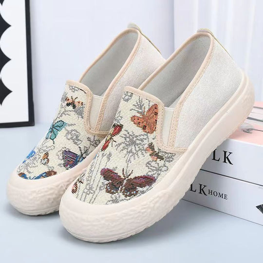 Damen Slip-On Schuhe mit buntem Schmetterlingsmotiv EB