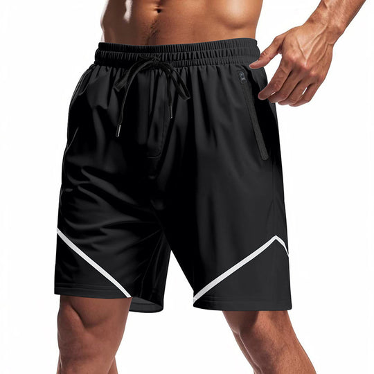 Herren nan atmungsaktive Trainingsshorts mit Reißverschlusstaschen und elastischem Tunnelzugbund EB